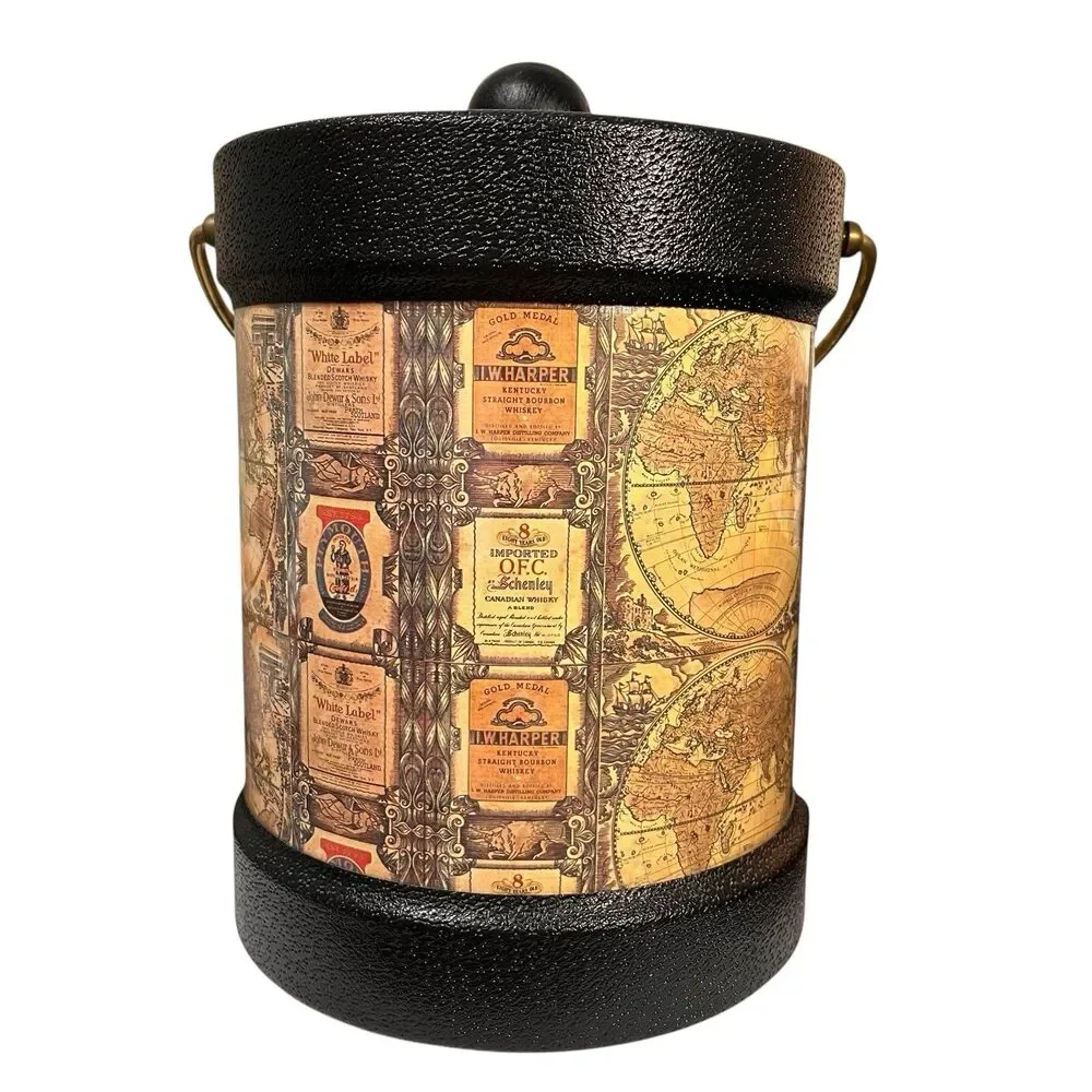 Kraftware Ice Bucket World Map Alcohol Advertising Man Cave USA Barware Vintage